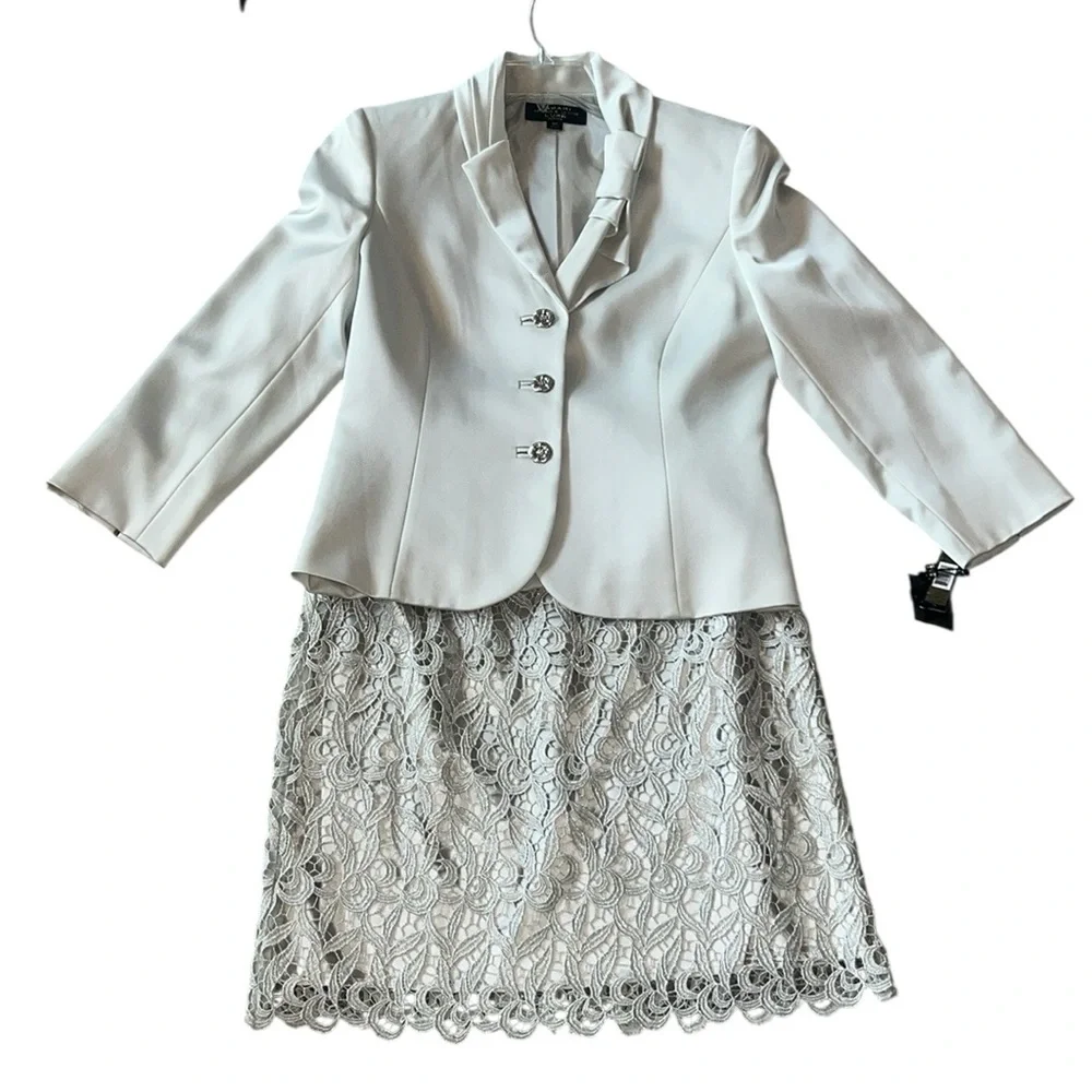 Tahari Gray Formal Suit Lace Sirt Size 8P  NWT - Picture 4 of 16